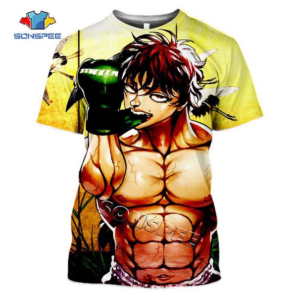 

summer comic grappler baki japan boxing men anime 3d print shirts hippie graphic plus size men clothing