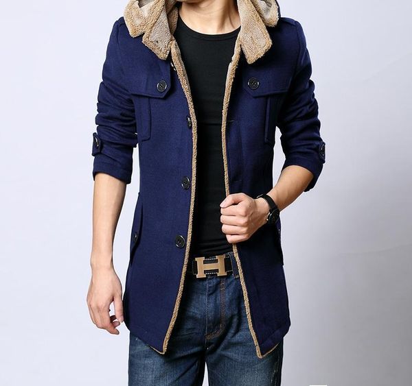 

wholesale-new fashion down & parkas winter wool coat men manteau homme trench coat mens pea coat casaco masculino down003, Black