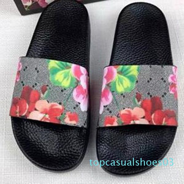 

mens and womens fashion beach slide sandals male female flower blooms print leather slippers size euro35-45 t03, Black