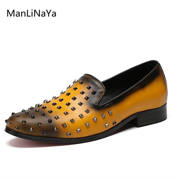 

genuine leather rivet men casual shoes round toe slip on male loafers mixed colors breathable men party shoes smoking slippers, Black