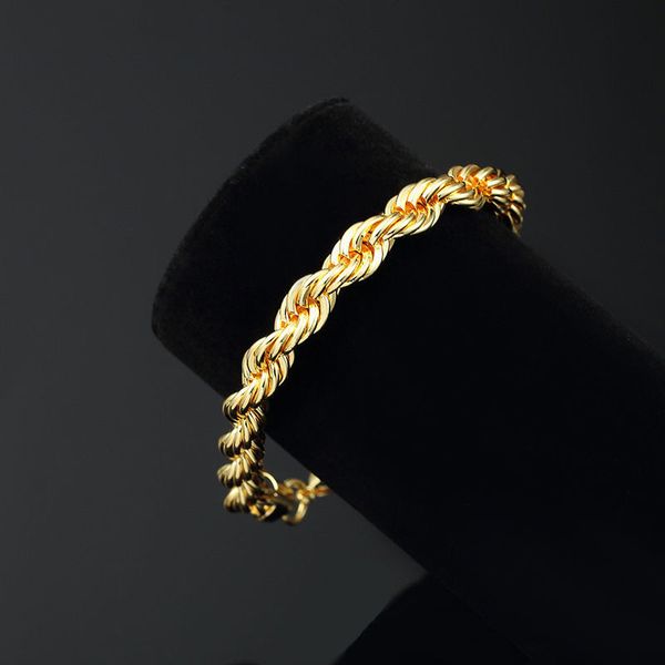 

10 k real yellow gold filled rope bracelet 5mm, 21.5cm / 8.4 inch long,men's /ladies sale event, Black