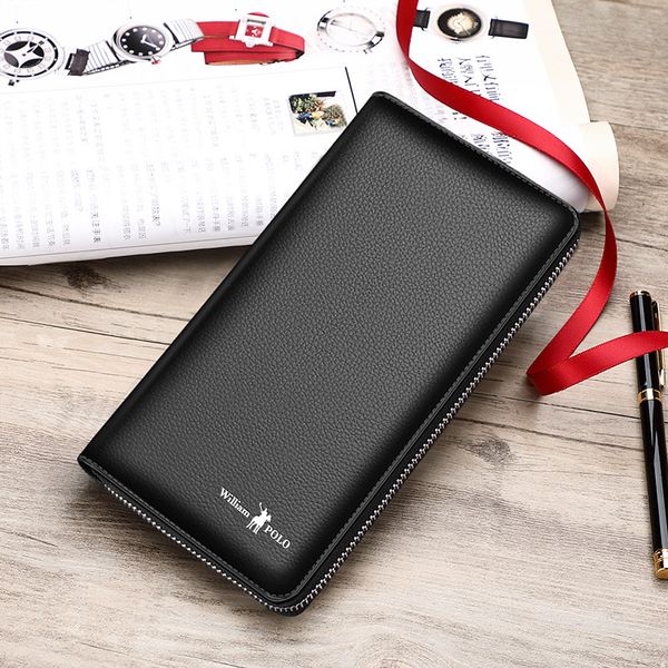 

williampolo men wallet mens leather genuine anti-theft brush wrist band card package passport cover purse fashion 2020 new, Red;black