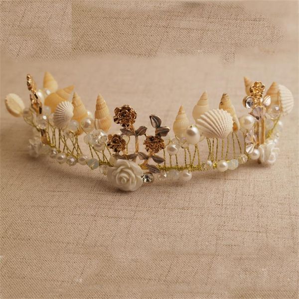 

bridal headpieces wedding crowns beach wedding headdress shell crown wedding accessories pearl conch shell beaded tiara, Silver