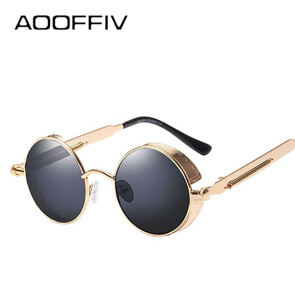 

2020 metal steampunk sunglasses men women fashion round glasses brand design vintage sun glasses high quality, White;black