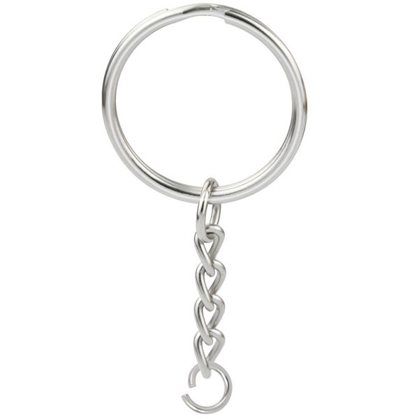 

100pcs 1 inch/25mm metal split key ring with chain key ring keychain parts open jump and connector accessorie, Silver