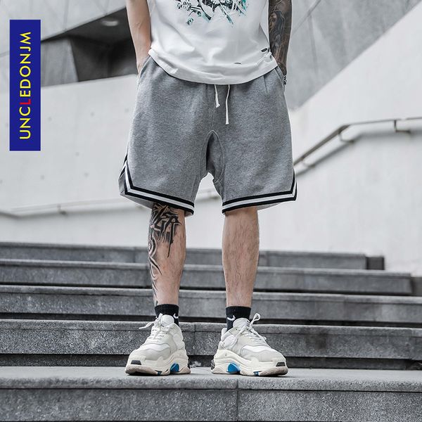 

uncledonjm men's bib overall high street color matching shorts dance hip-hop sports men streetwear sweat shorts k06, White;black