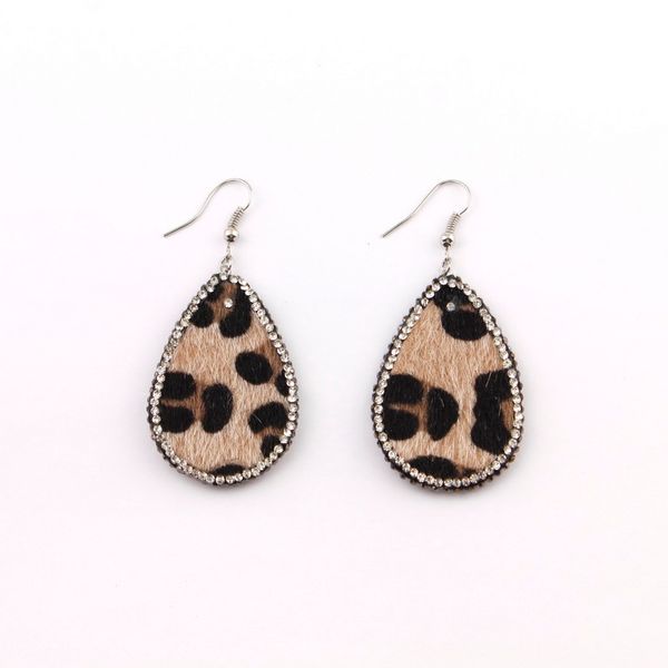 

vintage leopard geometric oval pave crystal leather water drop earrings tortoiseshell pu leather teardrop earrings for women, Silver