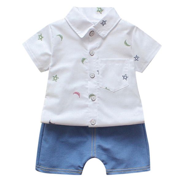 

clearance excelent lovely baby girls toddler baby boys gentleman t-shirt denim pants shorts outfits clothes set z0214, White