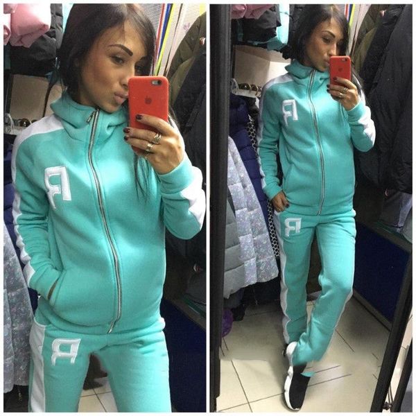 

женская буква r моды европейских и американских осень спортивный костюм женский спортивный костюм вскользь фуфайки двухсекционный сплошной ц, Gray