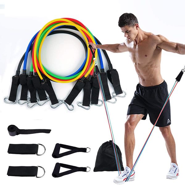 

11 pcs/set latex resistance bands crossfit training exercise yoga tubes pull rope,rubber expander elastic bands fitness with bag