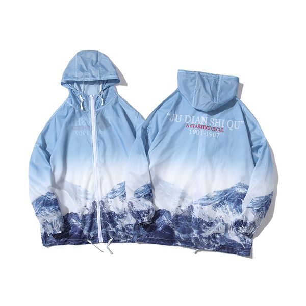 

spring and summer new casual couple clothes for men and women loose trend snow mountain print jacket light and comfortable, Black;brown