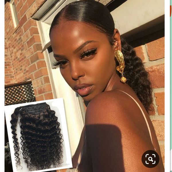 

short high deep wave human hair pony tail for black women natural curlyl brazilian hair ponytail hair extension black 1b 120g 140g