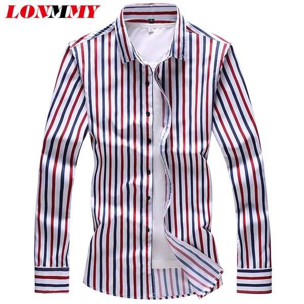 

lonmmy 6xl 7xl vertical stripes men shirt long sleeve mens shirts casual slim fit hawaii blouses male camiseta masculina red, White;black