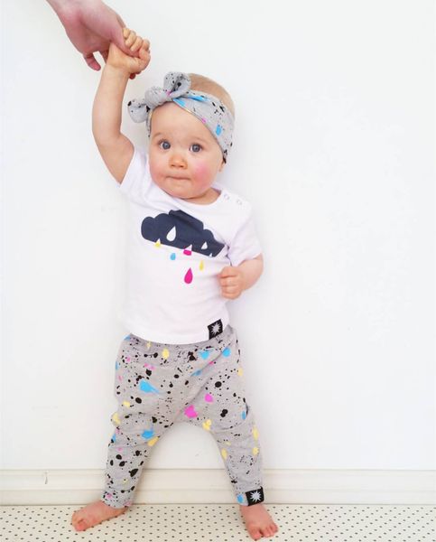 

нью-2020 summer baby girl одежду новорожденный с коротким рукавом цвет printed t-рубашка + брюки + повязка 3шт малышей младенческая одежда н, White