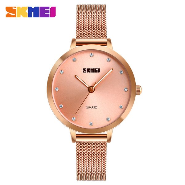 

skmei women watches fashion rose gold stainless steel bracelet watches women luxury quartz watch female clock, Slivery;brown
