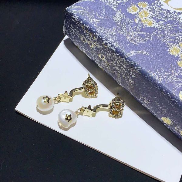 

d home cd letter diamond pearl earrings 925 silver needle women's ear ring jewelry high version, White