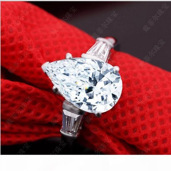 

retro moissanite female ring 925 silver iinlaid 3 karat drop shap simulation diamond wedding or engagement ring lovers luxury euro-american, Golden;silver