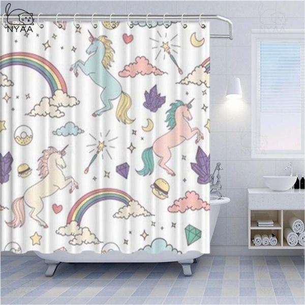 

cartoon funny star fairy tale girl clouds castle moon shower curtain waterproof custom bathroom fabric for kids bathtub decor