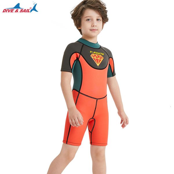 

kids wetsuit 3mm premium neoprene youth for girls boys surfing swimming shorty suit one piece back zip swimsuit sun protection