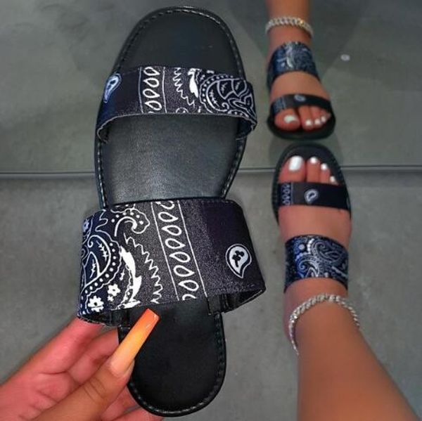 

slippers for women print 2020 summer slip on ladies flat sandals casual slides female comfort flip flops 36-43, Black