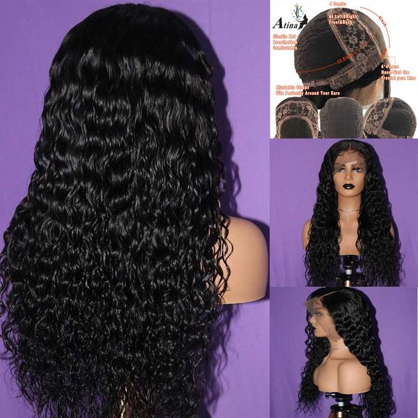 

2020 type brazilian water wave lace front human hair wigs for women preplucked hairline 13x6 water curly lace front wig, Black