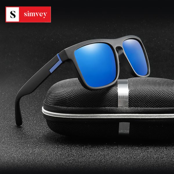 

simvey classic polarized sunglasses men reflective coating square sunglasses women brand design mirrored with case, White;black