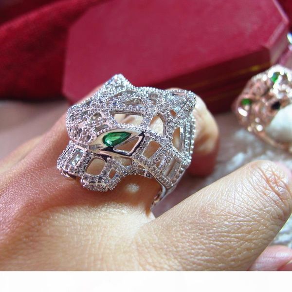 

designer zircon diamonds green eyes leopard ring 18k gold plated party jewelry for women or men, Golden;silver