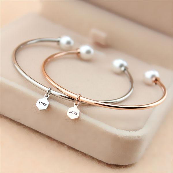 

pearl bangle titanium steel sliver color selling bangle&bracelet jewelry, Black