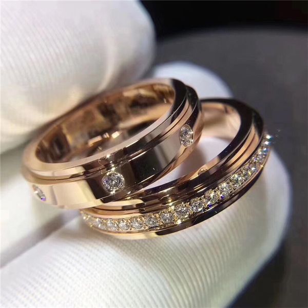 

brand p rotatable micro gems couple rings wedding ring engagement rings gift have original logo for man and woman, Silver