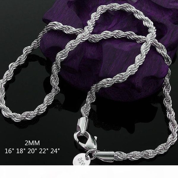 

бесплатная доставка 16-24 дюймов красивая мода элегантный посеребренные shine twisted line 2мм цепи мило веревка ожерелье кулон n226, Silver