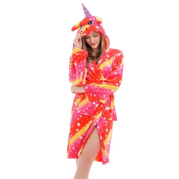 

red autumn winter thickened flannel parent-child cartoon animal nightgown rainbow star pegasus unicorn wholesale, Black;red