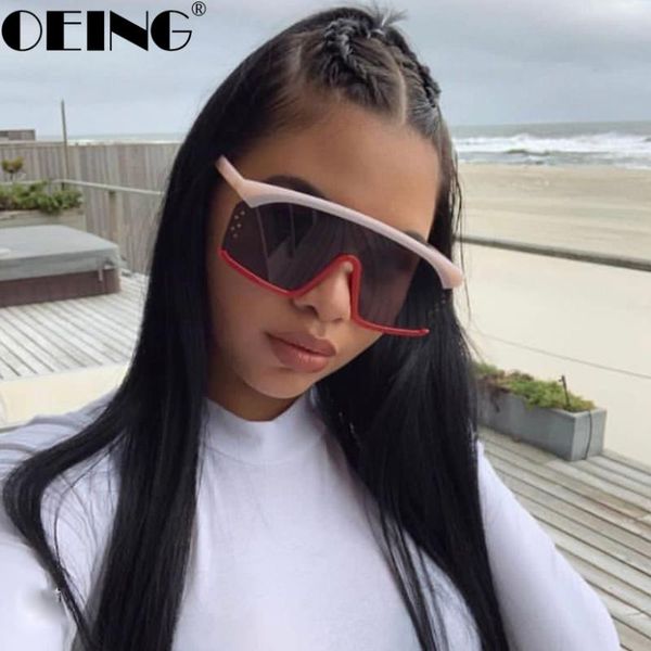 

goggle oversized sunglasses women brand designer big frame square sunglasses female feminino one piece glasses men, White;black