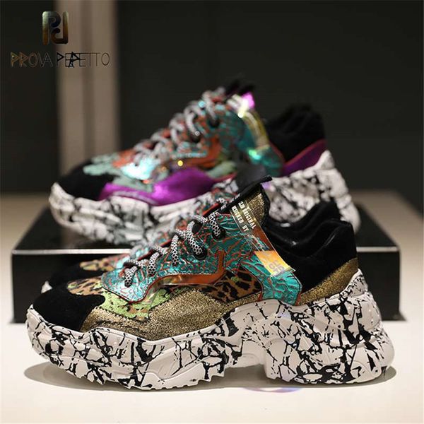 

prova perfetto 2020 sneakers women trendy chunky dad shoe laces platform shoes new color matching camouflage sneakers chaussures lj200824, Black