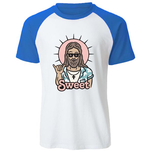 

funny jesus print men's brand t-shirt 2019 summer cotton tshirt sweet six gesture fashion raglan short sleeve men t shirts
