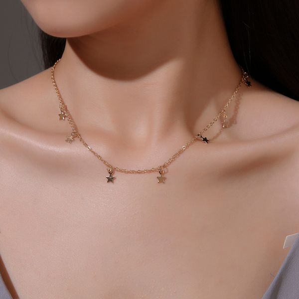 

fashion star pendant clavicle chain necklace choker charms gold silver color metal collar necklaces for women neck jewelry