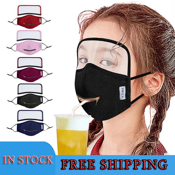 

in stock new drink mouth masks with tpu eye shield anti wind sun dust kids face masks washable reusable full protective zipper removable