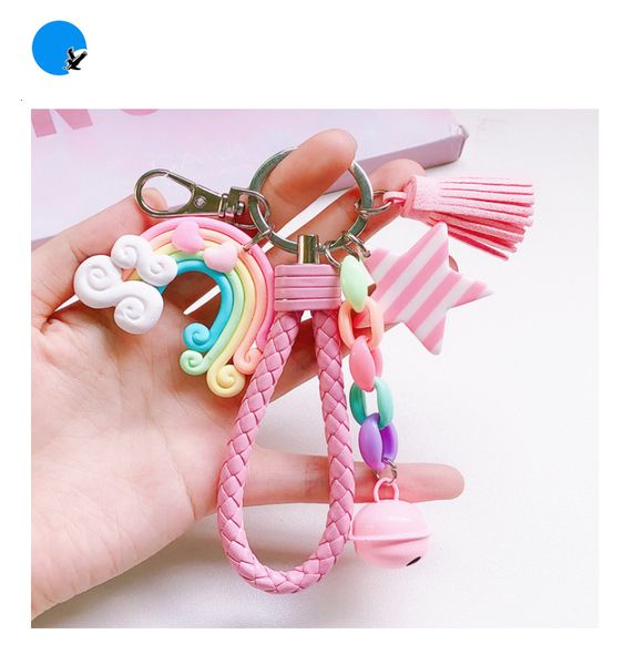 

стильный творческий радуга star кожаный шнур key chain, Silver