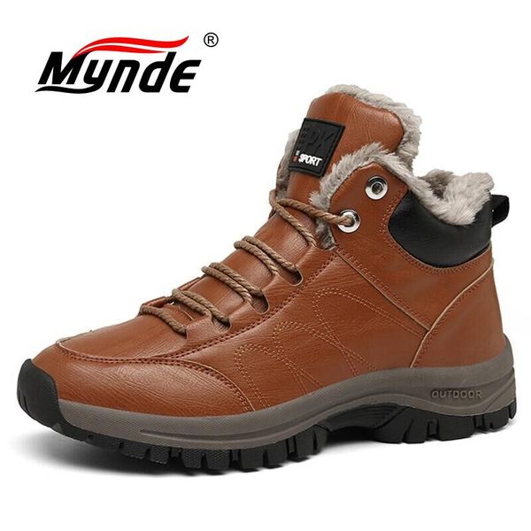 

2020 winter men's boots plush warm men's snow boots waterproof leather ankle handmade mens shoes zapatos de hombre, Black