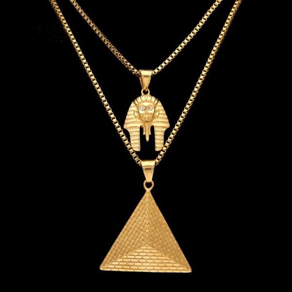 

hip hop necklace set sold in europe and the united states pharaoh pyramid pendant triangle stainless steel jewelry set, Silver