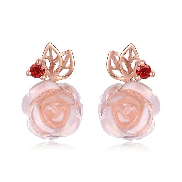 

Fashion Delicate Rose Natural Pink Crystal Earrings S925 Sterling Silver Colored Gemstone Stud Earrings Women Shiny Earrings