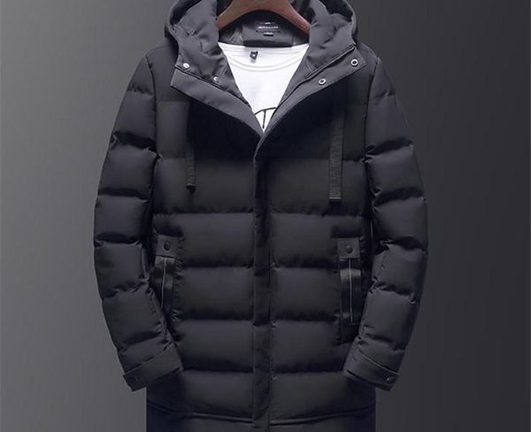 

causal thick boys jackets mens middle long parkas with hat fashion mens outerwear winter hooded solid color mens down, Black