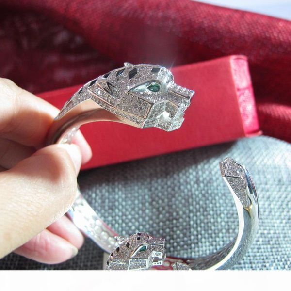 

высокое качество дизайнер кубический цирконий проложили голову леопарда манжета браслет желтого золота 18 карат белого золота гальваническим, Black