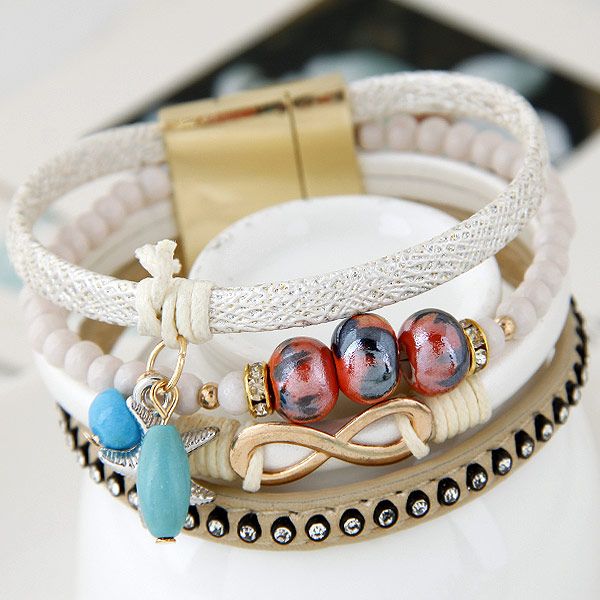 

lemoer bohemian fashion jewelry 8 infinity starfish ceramic beads charm bracelets & bangles magnetic leather bracelet for women, Golden;silver