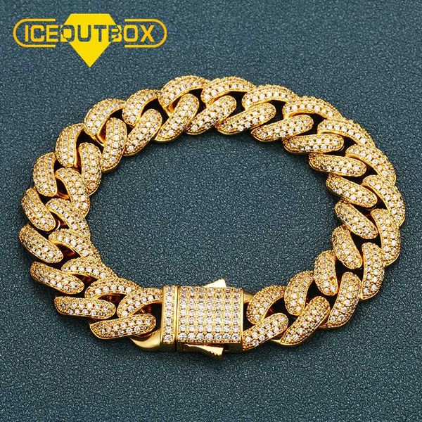 

iceoutbox 15mm heavy miami cuban link bracelet full iced out choker chain for men's hip hop jewelry rapper necklaces dad gifts, Black