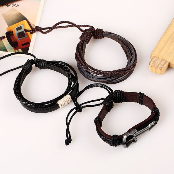 

fashion 3par/set men leather bracelet black brown bangle vintage punk male jewelry gift trendy punk street bangles & bangle