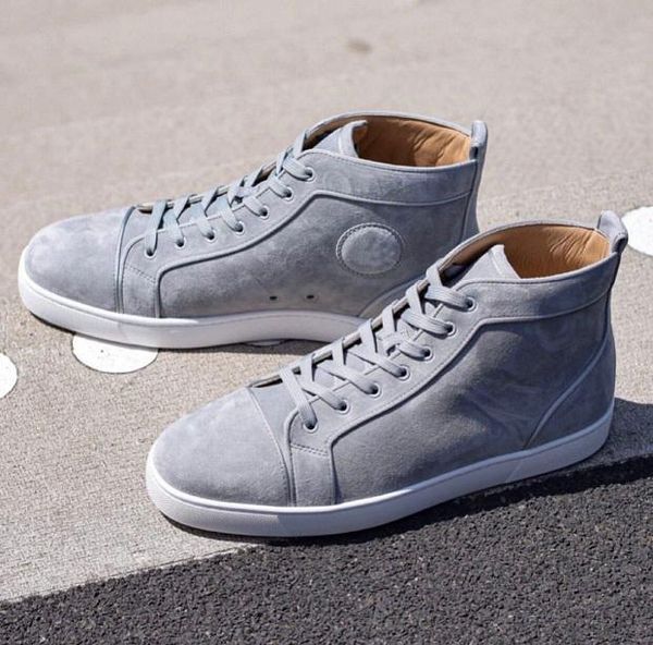 

round toe orlato sneakers flats high red bottom men suede genuine leather outdoor casual brand walking party wedding dress, Black