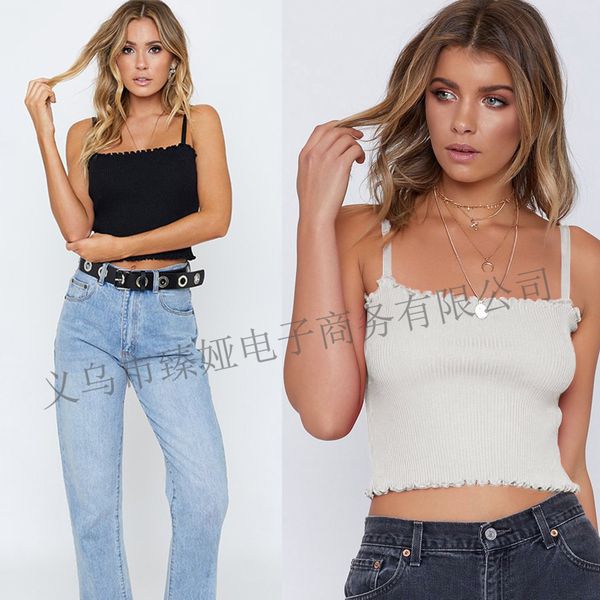 

8716 european and american womens summer new slim rib knitted bottoming shirt slimming inside strap vest, Black;white