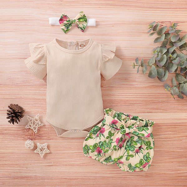 

3pcs newborn girl clothes infant short sleeve romper strap dress+headband toddler baby clothing summer cute outfits set
