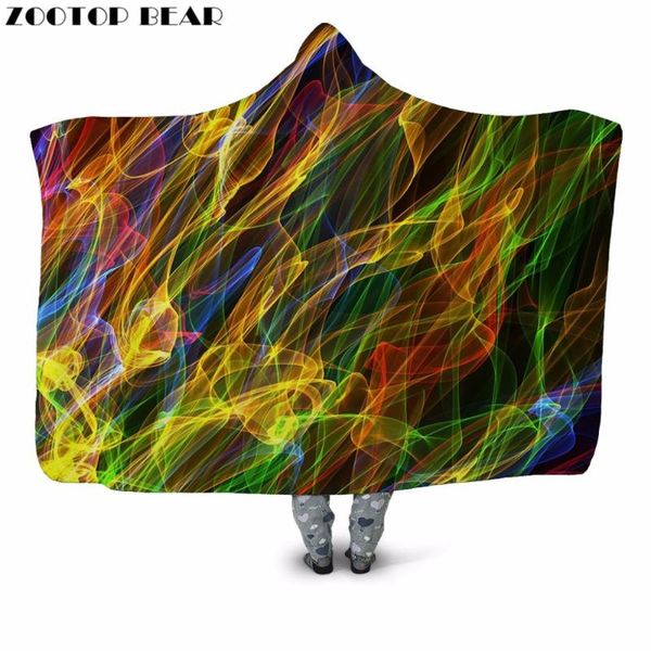 

colorful ribbon 3d printed plush hooded blanket for youth warm wearable sofa fleece throw blanket home office washable new
