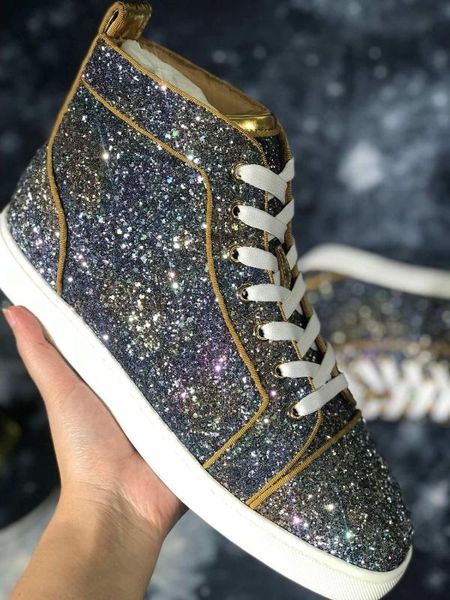 

glitter bling bling sneakers mens fashion high red bottoms men sneaker runway shoes loafers fashion designer brand shoes men, Black